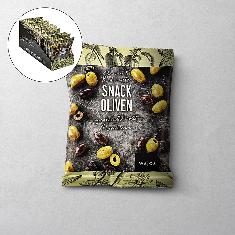 Snack Oliven Kalamata + Grün gemischt mit Kräutern