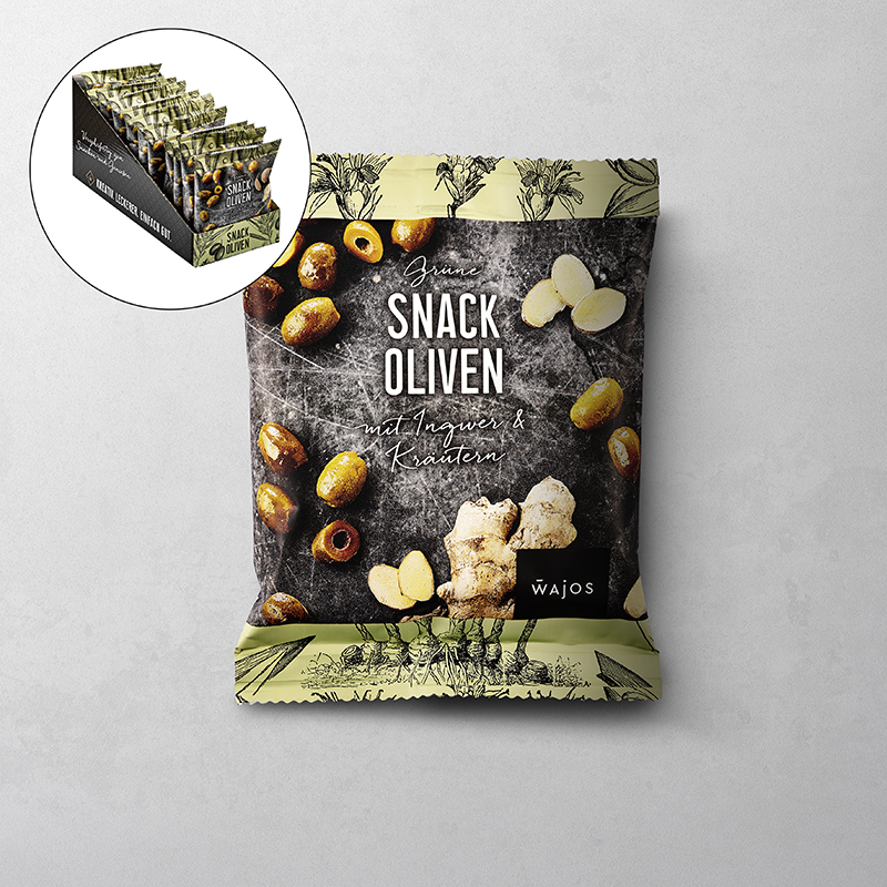 Snack Oliven Grün mit Ingwer & Kräutern